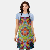 Hex Mandala Groen Roze en Sinaasappel Schort (Gedragen)