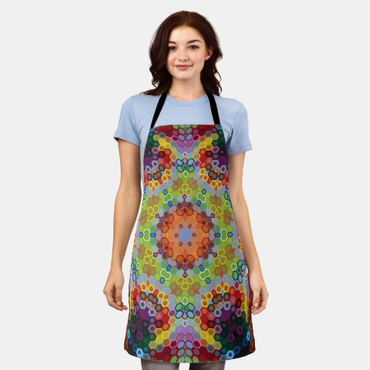 Hex Mandala Groen Roze en Sinaasappel Schort (Gedragen)