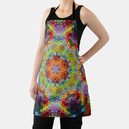 Hex Mandala Groen Roze en Sinaasappel Schort (Insitu)