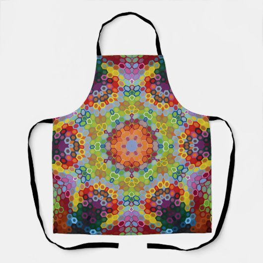 Hex Mandala Groen Roze en Sinaasappel Schort (Voorkant)