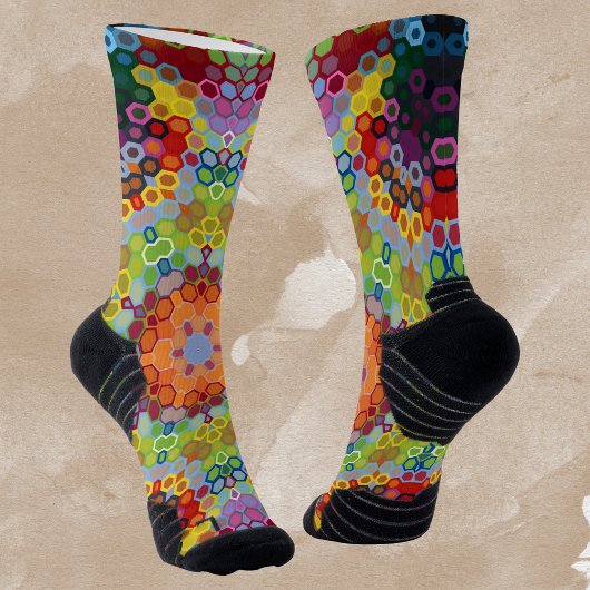 Hex Mandala Groen Roze en Sinaasappel Sokken