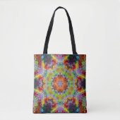 Hex Mandala Groen Roze en Sinaasappel Tote Bag (Voorkant)