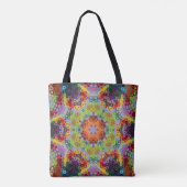 Hex Mandala Groen Roze en Sinaasappel Tote Bag (Achterkant)