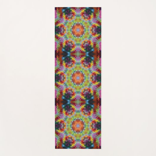 Hex Mandala Groen Roze en Sinaasappel Yogamat (Voorkant)