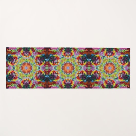 Hex Mandala Groen Roze en Sinaasappel Yogamat (Voorkant (horizontaal))
