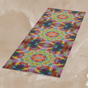 Hex Mandala Groen Roze en Sinaasappel Yogamat
