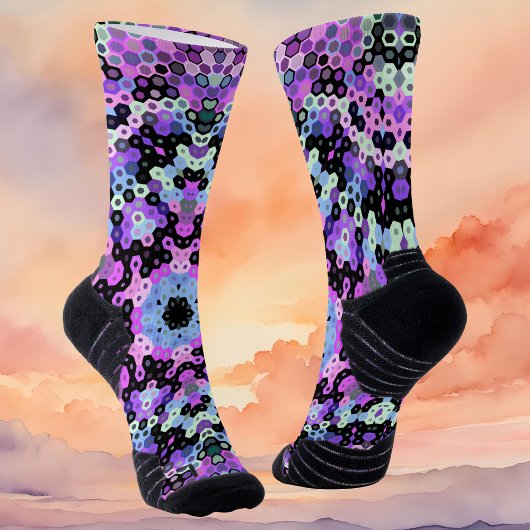 Hex Mandala Paarse roze en blauw Sokken
