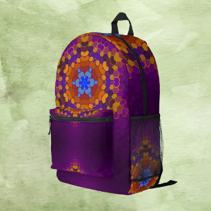 Hex Mandala Paarse Sinaasappel en blauw Bedrukte Rugzak