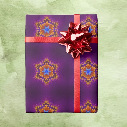 Hex Mandala Paarse Sinaasappel en blauw Cadeaupapier
