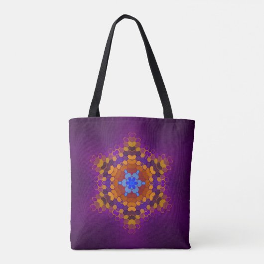 Hex Mandala Paarse Sinaasappel en blauw Tote Bag (Achterkant)