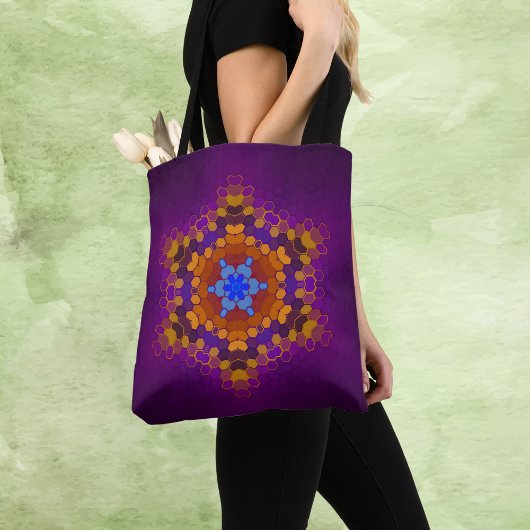 Hex Mandala Paarse Sinaasappel en blauw Tote Bag