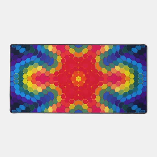 Hex Mandala Red Yellow and Blue Bureaumat (Voorkant)