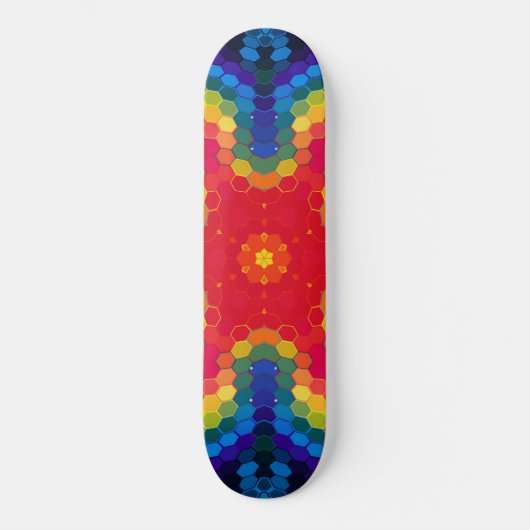 Hex Mandala Red Yellow and Blue Persoonlijk Skateboard (Voorkant)
