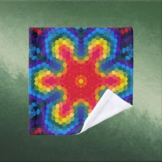 Hex Mandala Red Yellow and Blue Washandje