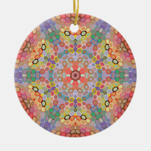 Hex Mandala Regenboog Keramisch Ornament