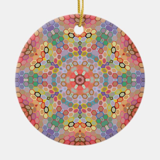 Hex Mandala Regenboog Keramisch Ornament (Voorkant)