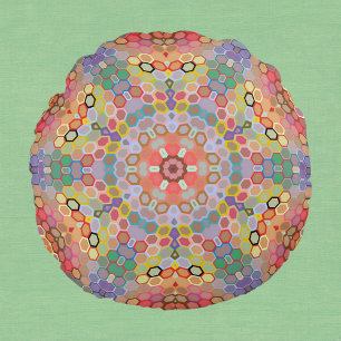 Hex Mandala Regenboog Rond Kussen