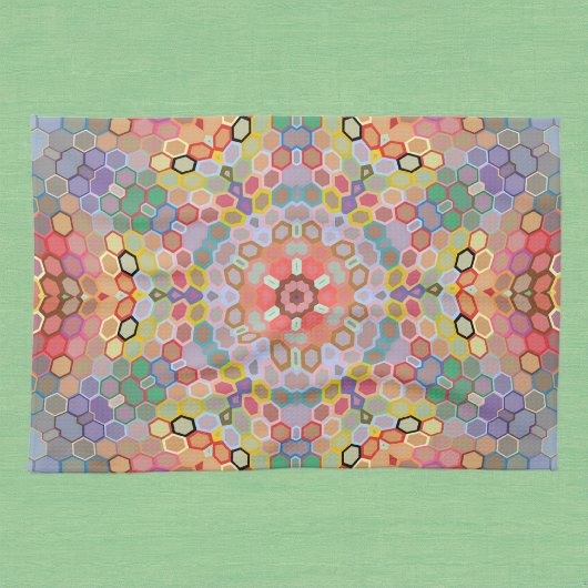 Hex Mandala Regenboog Theedoek