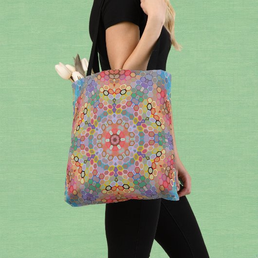 Hex Mandala Regenboog Tote Bag