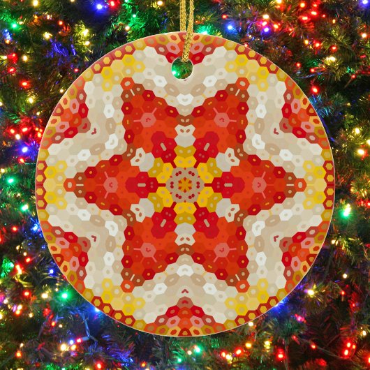 Hex Mandala rood en geel Keramisch Ornament