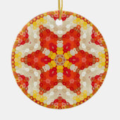 Hex Mandala rood en geel Keramisch Ornament (Voorkant)