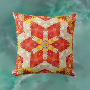 Hex Mandala rood en geel Kussen