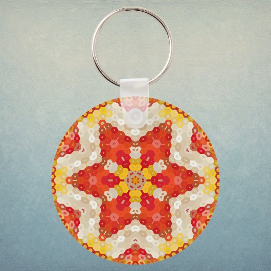 Hex Mandala Rood en Geel Sleutelhanger
