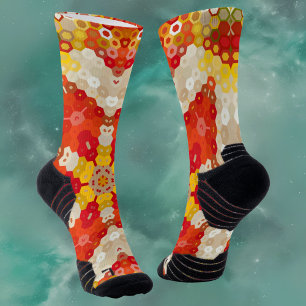 Hex Mandala rood en geel Sokken