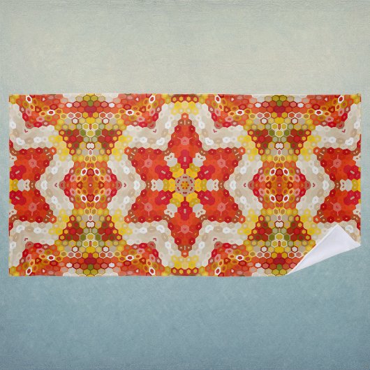Hex Mandala Rood en Geel Strandlaken