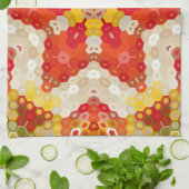 Hex Mandala rood en geel Theedoek (Gevouwen)