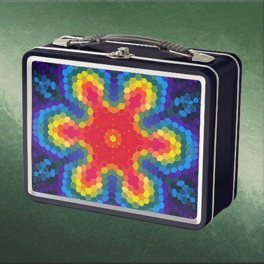 Hex Mandala Rood Geel en Blauw