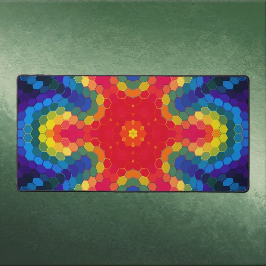 Hex Mandala Rood Geel en Blauw Bureaumat