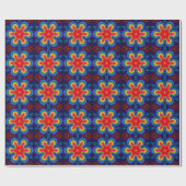 Hex Mandala rood geel en blauw Cadeaupapier (Vlak)