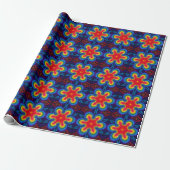 Hex Mandala rood geel en blauw Cadeaupapier (Uitgerold)