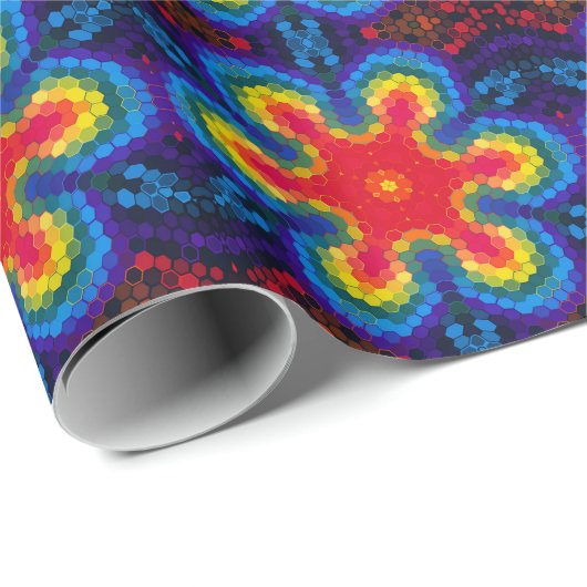 Hex Mandala rood geel en blauw Cadeaupapier (Rol Hoek)