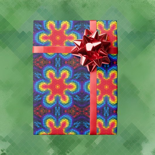 Hex Mandala rood geel en blauw Cadeaupapier