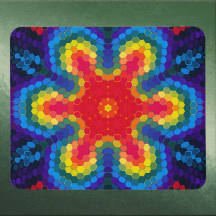 Hex Mandala Rood Geel en Blauw Muismat