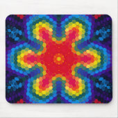 Hex Mandala Rood Geel en Blauw Muismat (Voorkant)