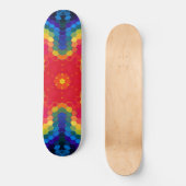 Hex Mandala Rood Geel en Blauw Persoonlijk Skateboard (Voorkant)