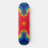 Hex Mandala Rood Geel en Blauw Persoonlijk Skateboard (Voorkant)