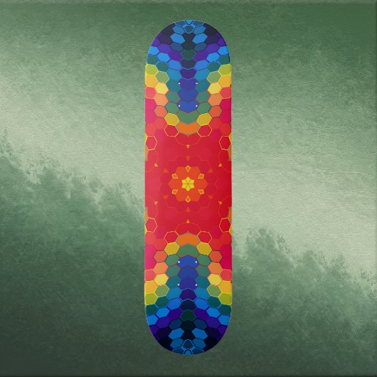 Hex Mandala Rood Geel en Blauw Persoonlijk Skateboard