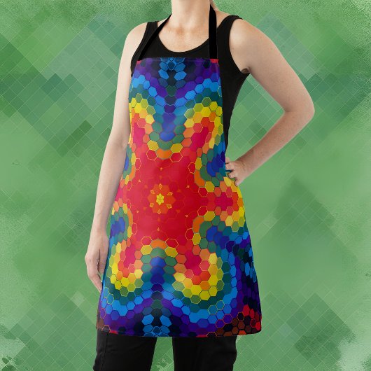 Hex Mandala rood geel en blauw Schort
