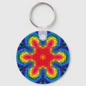 Hex Mandala Rood Geel en Blauw Sleutelhanger (Voorkant)