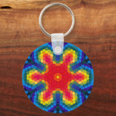Hex Mandala Rood Geel en Blauw Sleutelhanger (Voorkant)