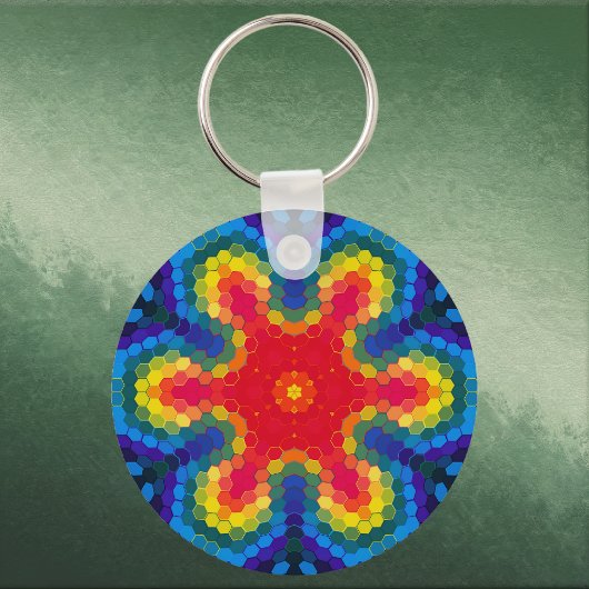 Hex Mandala Rood Geel en Blauw Sleutelhanger
