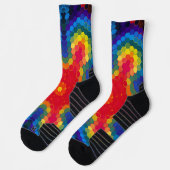 Hex Mandala rood geel en blauw Sokken (Links)