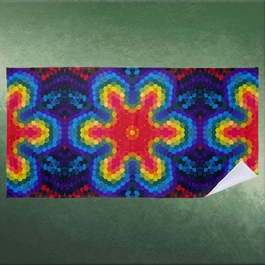 Hex Mandala Rood Geel en Blauw Strandlaken