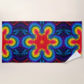 Hex Mandala Rood Geel en Blauw Strandlaken (Voorkant)