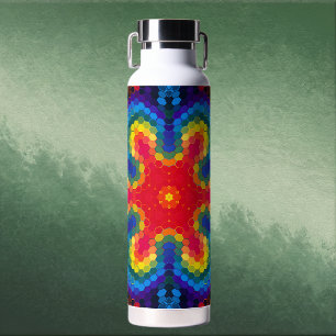 Hex Mandala Rood Geel en Blauw Waterfles