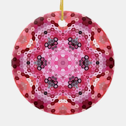 Hex Mandala Roze Rood en Wit Keramisch Ornament (Achterkant)